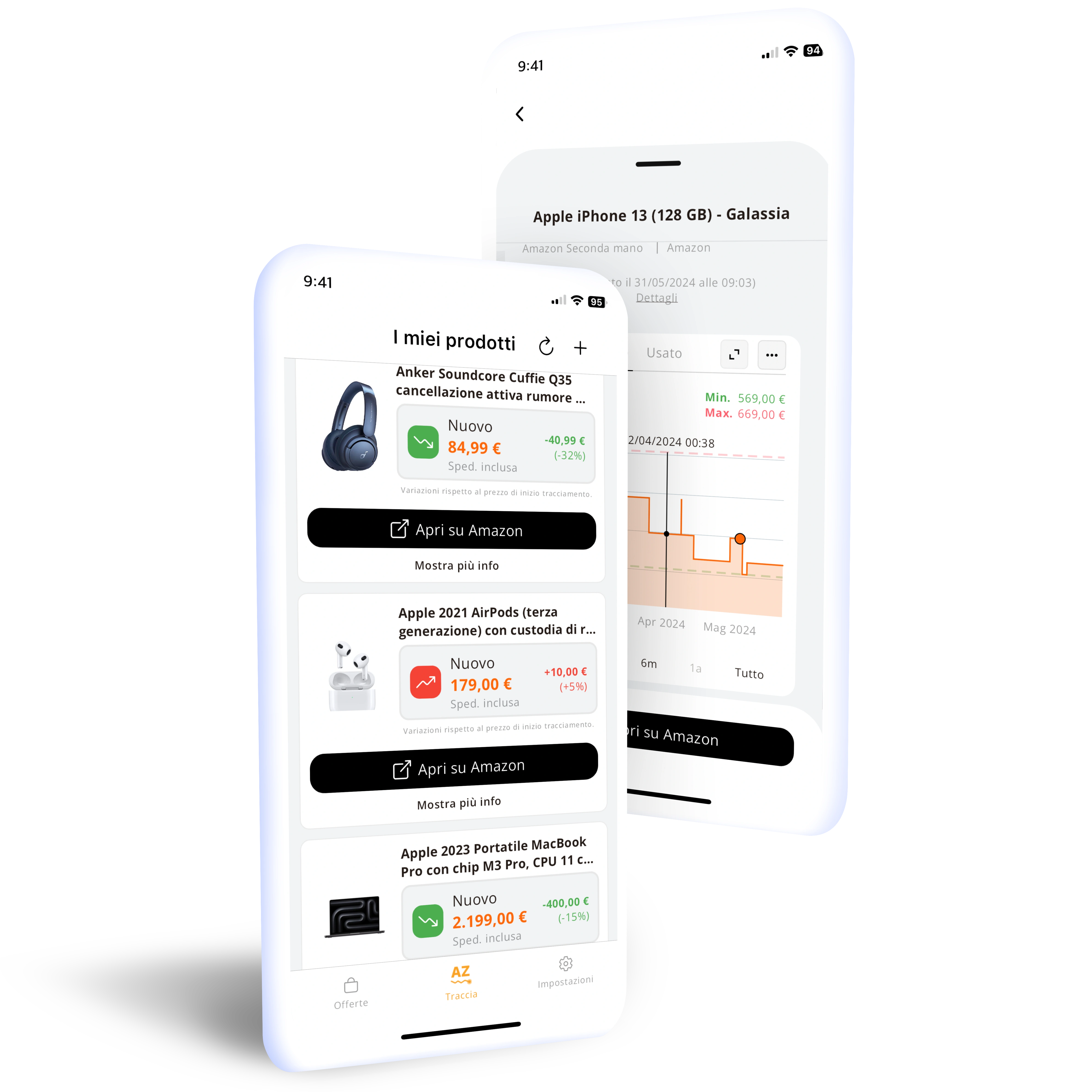 iPhone mockup con screenshot AZ Tracker 1