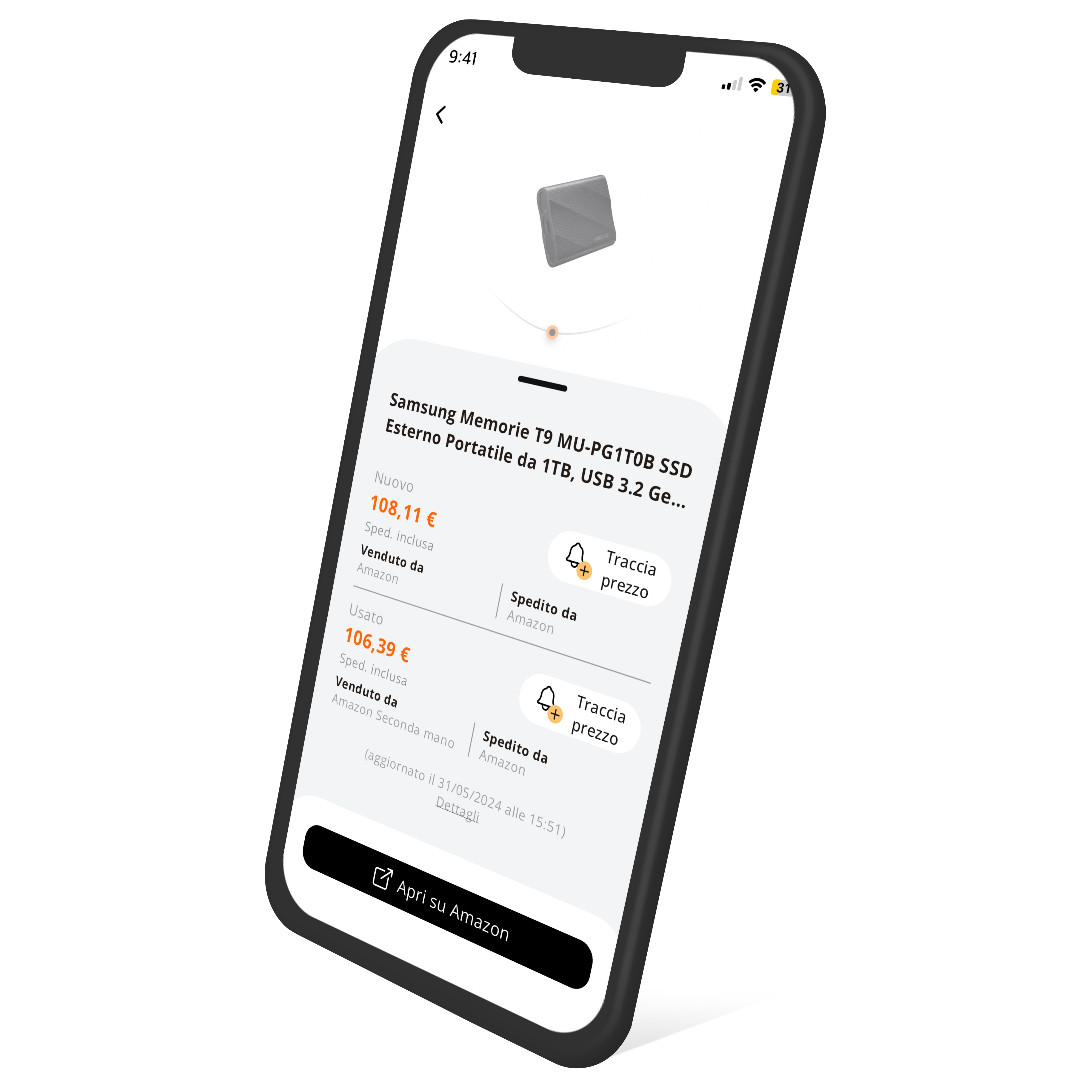 iPhone mockup con screenshot AZ Tracker 2