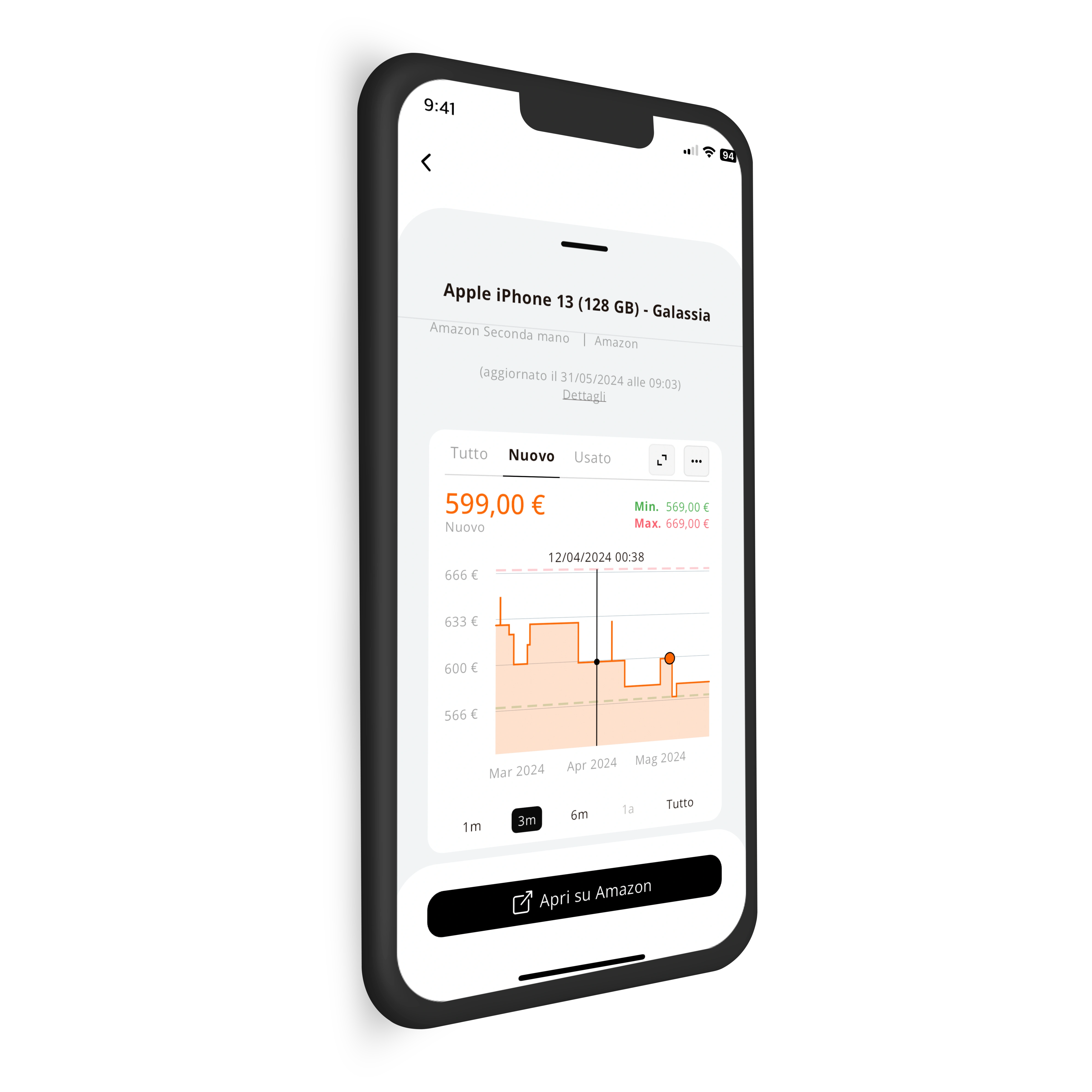 iPhone mockup con screenshot AZ Tracker 3