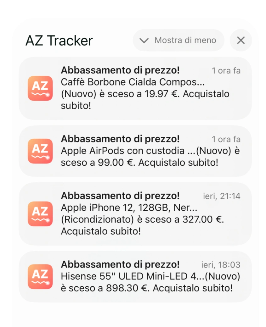 iPhone mockup con screenshot AZ Tracker 5