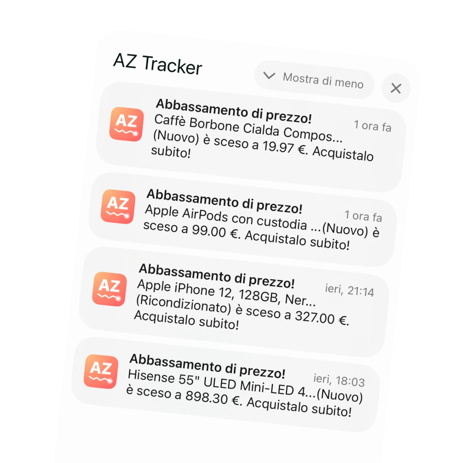 iPhone mockup con screenshot AZ Tracker 5